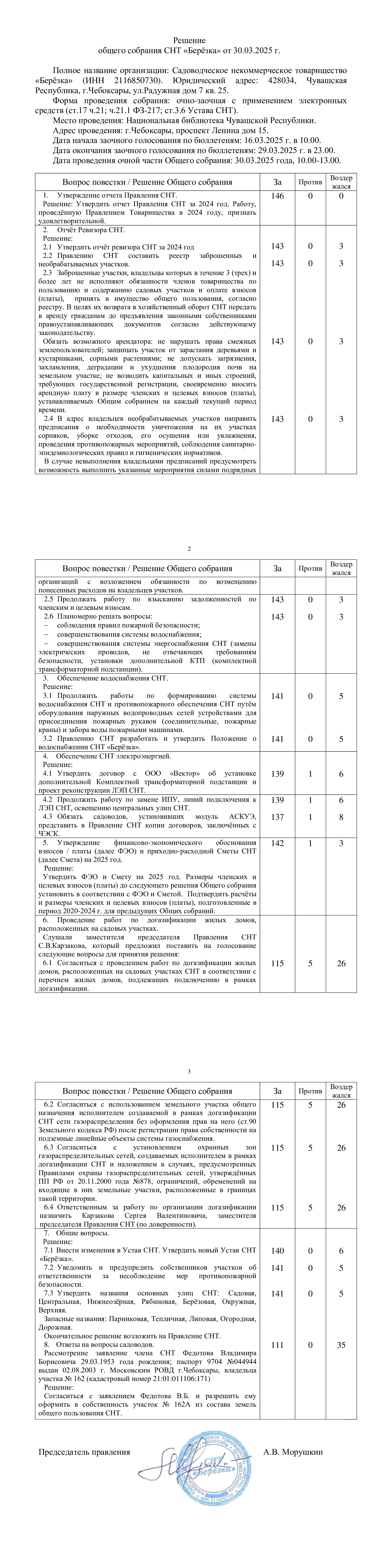 Решение Общего собрания от 30.03.2025 г.